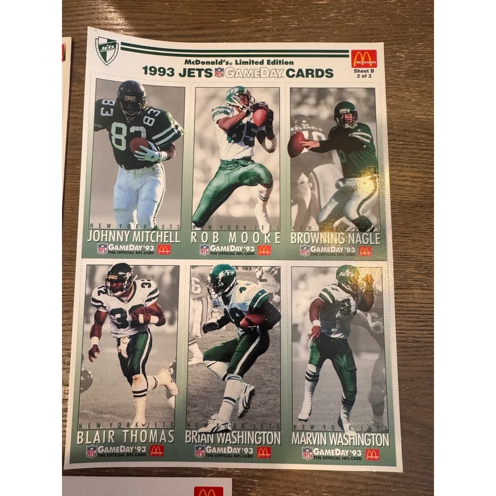 1993 McDonald's NFL Gameday Cards Complete Giants‎ & Jets Uncut Sheet Sets